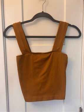 A New Day Ribbed Tank Top Carmel Brown Sz Large Fitted Stretch Cropped Basic